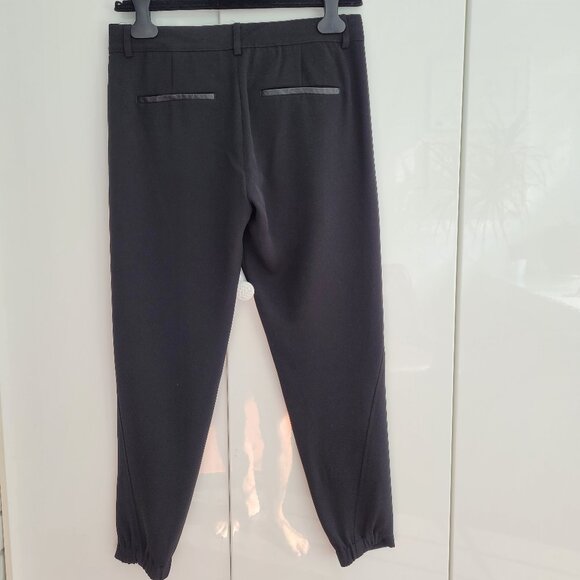 Vince Asymmetric Harem Black Pants with Crossover Waist Leather Trim Size 2 - Picture 3 of 7